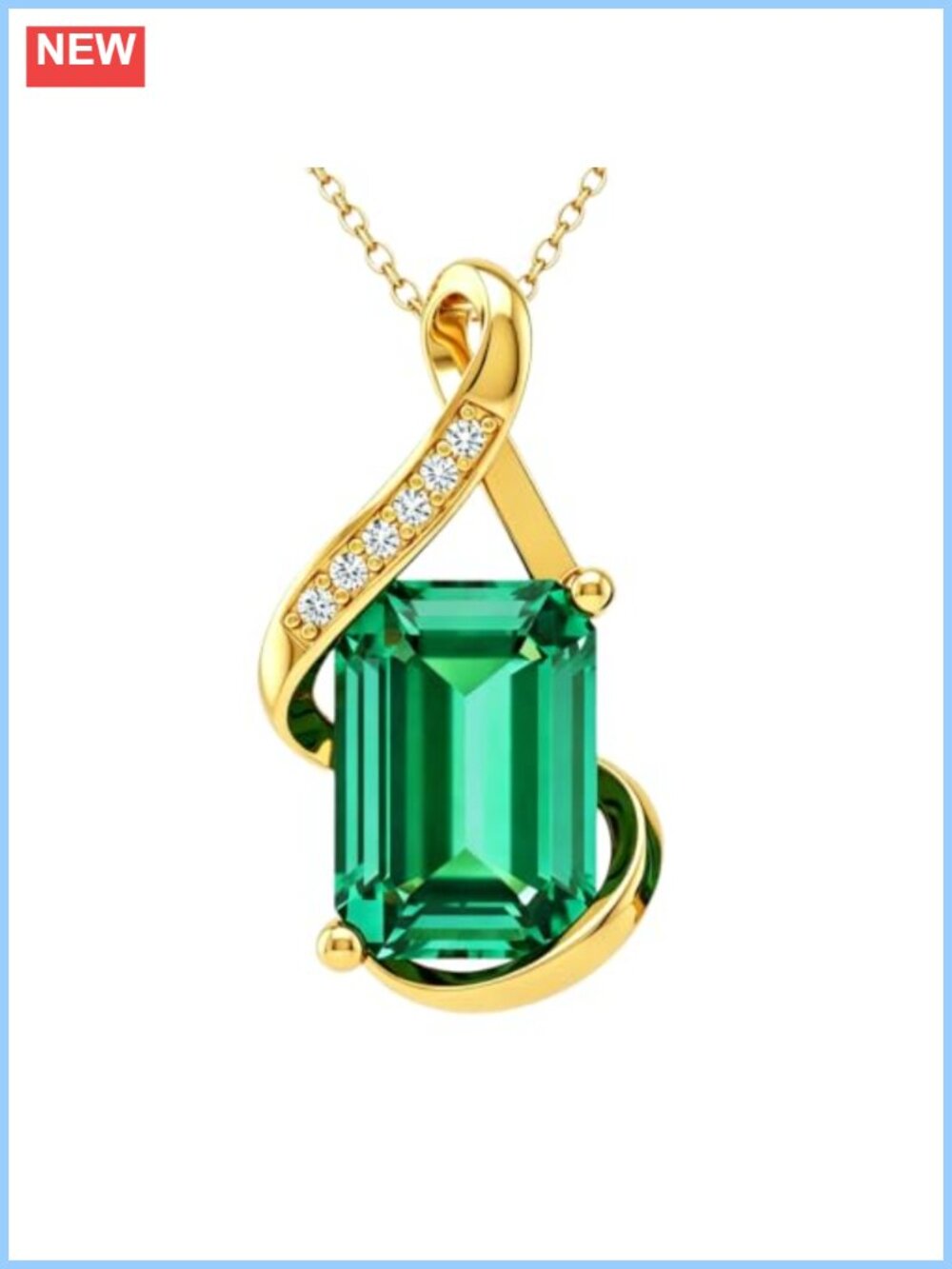 14K Gold Plated Emerald Pendant Necklace 925 Sterling Silver Diamond Accent